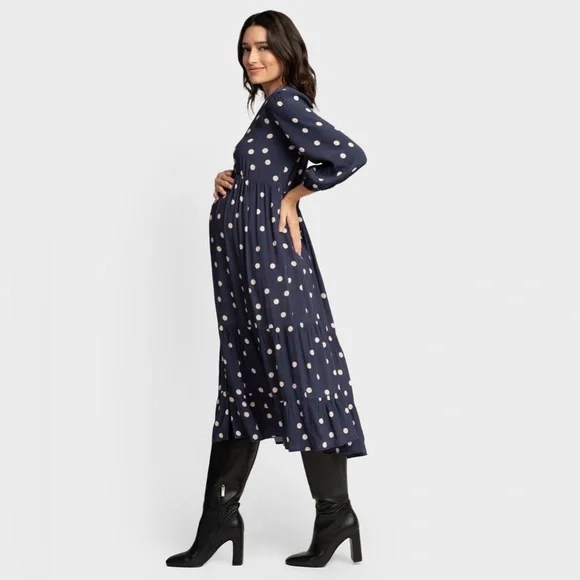 Seraphine Navy Polka Dot Tiered Maternity Maxi Dress - Picture 2 of 10